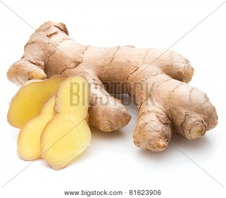Fresh ginger root or rhizome isolated on white background cutout