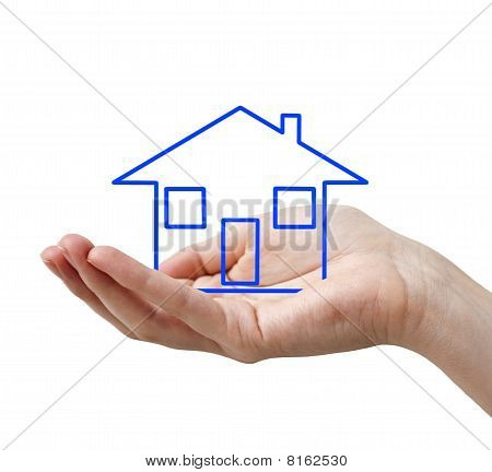 Hand mit blauen Konzept hause