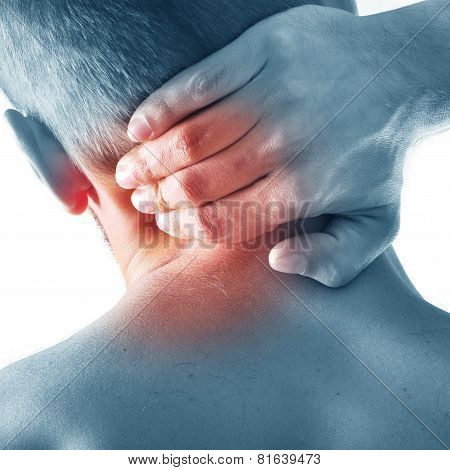 Man holding hand to spot of neck-aches