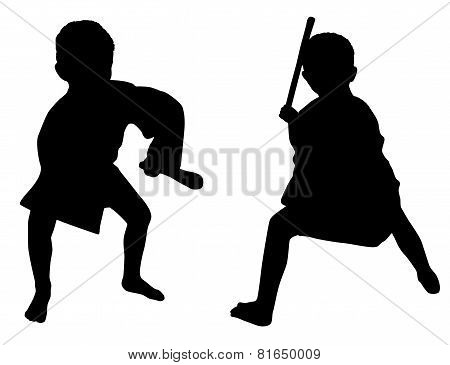 Silhouettes Of Two Little Boys