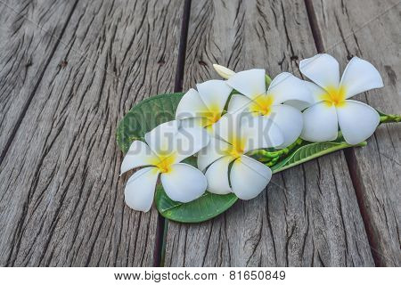 A bunch of frangipani white with a yellow head smell. assuage
