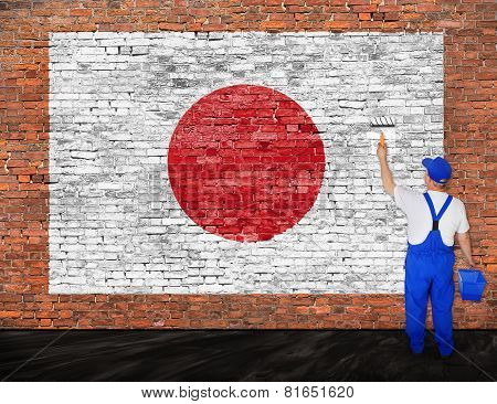 House Painter Paints Flag Of Japan
