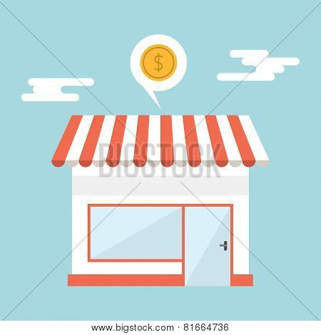 Flat Design Vector Illustration Of Small Business Concept. House With Shop