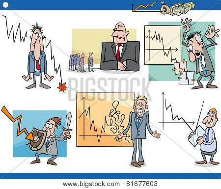 Business Cartoon Crisis Concepts Set