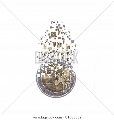 Euro Coin Dissolving As A Concept Of Economic Crysis