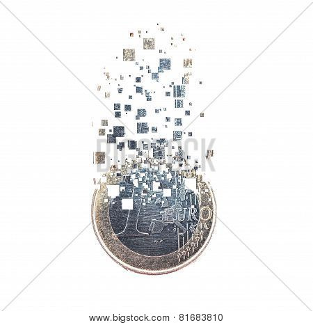 Euro Coin Dissolving As A Concept Of Economic Crisis