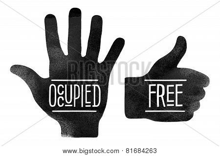 Black hand silhouettes with the words Occupied and Free