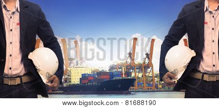 Working Man In Port Authority Use For Shipping ,logistic,vessel,nautical And Marine Transport,contai