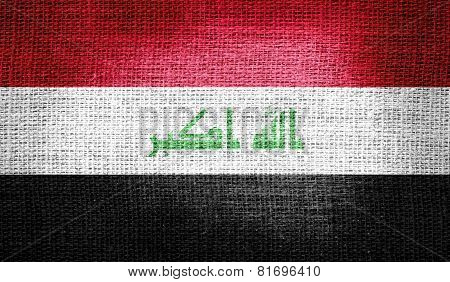 Iraq flag on burlap fabric