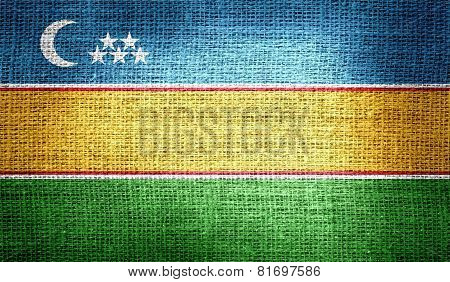 Karakalpakstan flag on burlap fabric