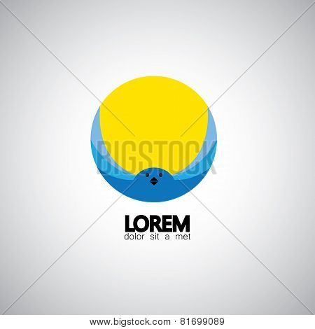 Vector Icon Of Beautiful Blue Colored Bird With Wings Spread Up High With Sun In The Background