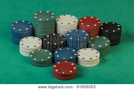 Poker chips on cloth