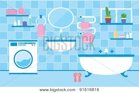 Bathroom interior with furniture in blue colors