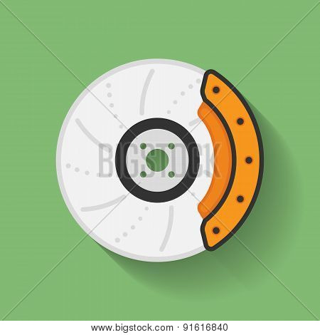 Icon Of Car Brake Disc And Brake Shoe. Flat Style