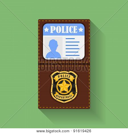 Icon of Police Badge With Id Case, holder. Flat style