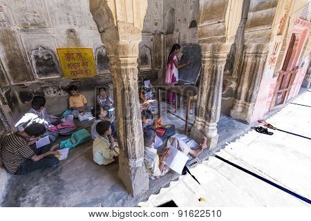 Children Study In Village's School  In Mandawa, India.
