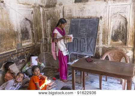 Children Study In Village's School  In Mandawa, India.