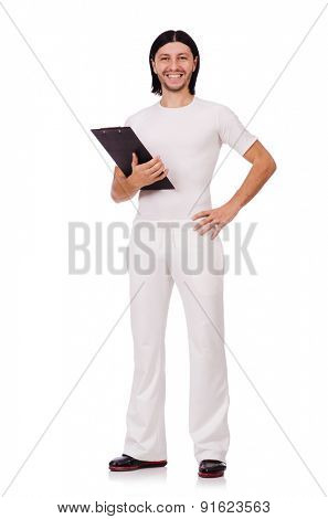 A man in white sportswear isolated on white