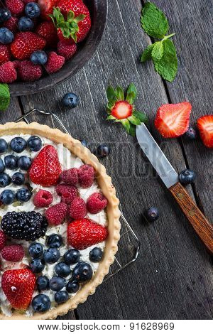 Homemade Tart With Fresh Berries Summer Fruit