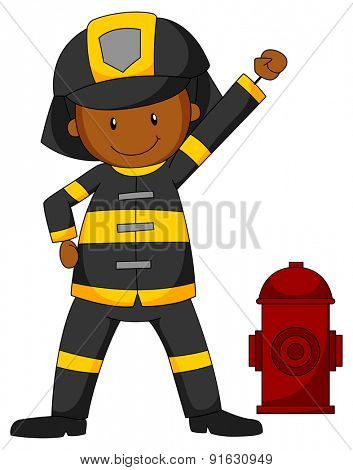 Closeup fireman in protective clothes standing next to the pipe