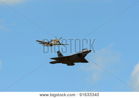 CHICOPEE, MA, USA - MAY 17, 2015: Lockheed Martin F-22 Raptor Fighter aircraft at Great New England Air Show in Westover Air Reserve Base(ARB) in Chicopee, Massachusetts, USA.