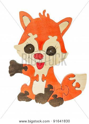 Colorful wooden puzzle in fox shape on isolated background