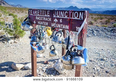 Plenty Of Kettles Across Teakettle Junction In Death Valley In California, Usa