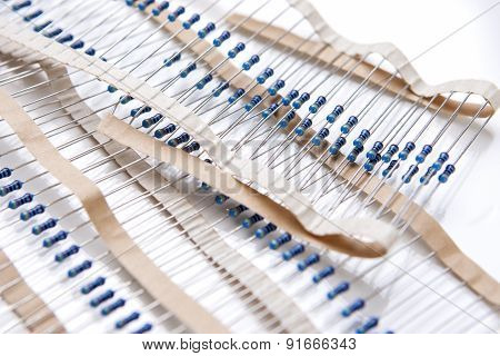 Many Resistors On Tape. Isolated Over White