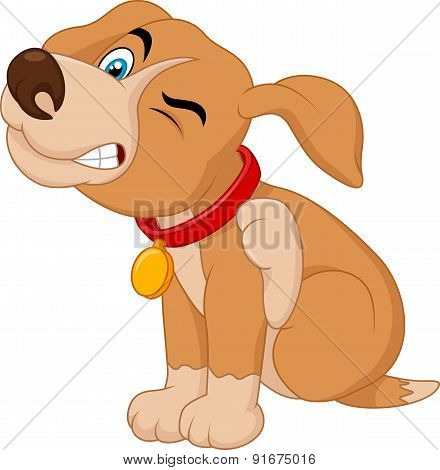 Cartoon A young Pit Bull puppy scratching an itch