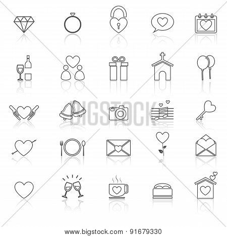 Wedding Line Icons With Reflect On White