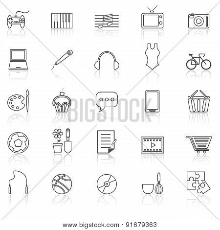 Hobby Line Icons With Reflect On White
