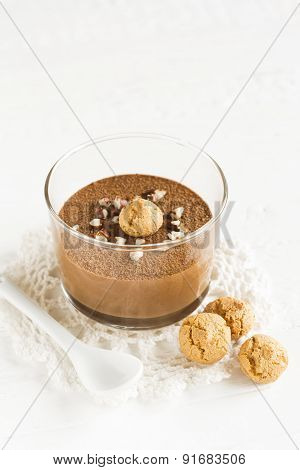 chocolate mousse with nuts and biscuits