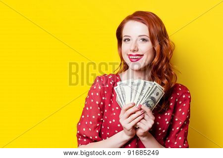 Girl In Red Dress With Money