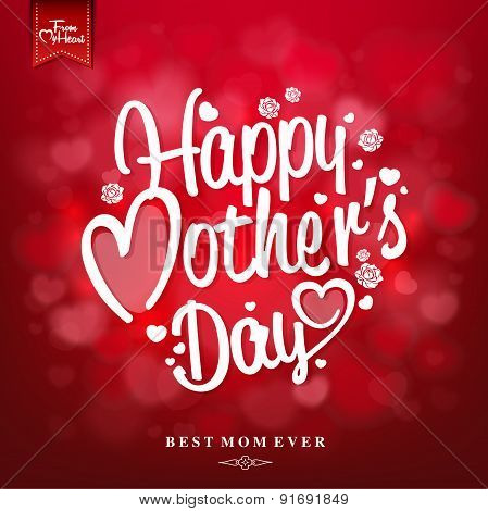 Happy Mothers's Day Typographical Design Card With Red Background