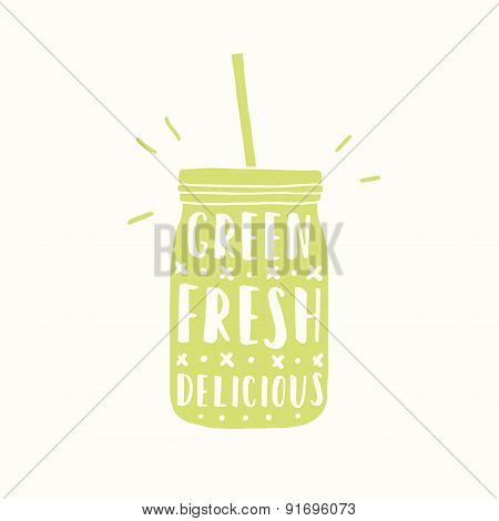 Green, fresh, delicious. Green jar silhouette.