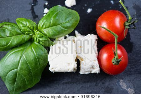Italian Flag Made From Fresh Tipical Food On Black Background