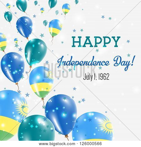 Rwanda Independence Day Greeting Card. Flying Balloons In Rwanda National Colors. Happy Independence