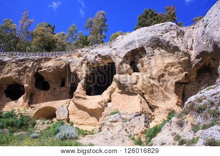 View of the Villaggio Bizantino also called the village in the rock Calascibetta. Sicily