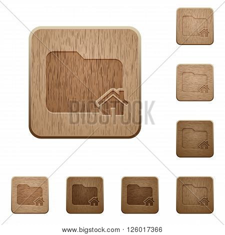 Set of carved wooden home folder buttons in 8 variations.