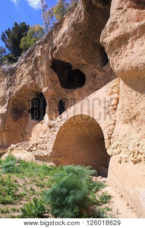 View of the Villaggio Bizantino also called the village in the rock Calascibetta. Sicily