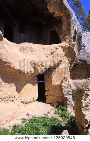 View of the Villaggio Bizantino also called the village in the rock Calascibetta. Sicily