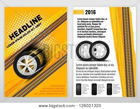 Vector automotive portrait template. Backgrounds for poster, print, flyer, advertisement, booklet, brochure and leaflet design. Editable graphic image in white, yellow, oramge and black colors