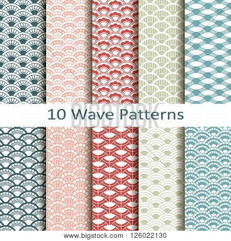 vector set of ten colorful wave patterns