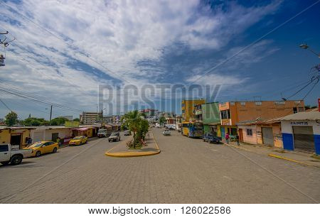 ATACAMES, ECUADOR - March 16, 2016:  Steet view of beach town located on Ecuador's Northern Pacific coast. It is located in the province of Esmeraldas.