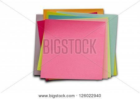Blank Sticky Notes. Write your message. Colorful sticky notes isolated on white.