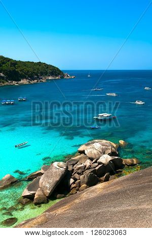 tropical bay with a white beach and transparent turquoise water (Similansky islands).