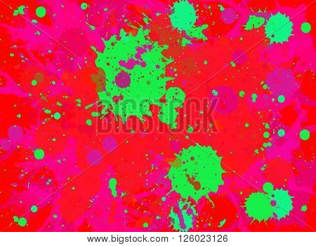 Vibrant bright pink red and green paint artistic multicolor splashes background horizontal format.