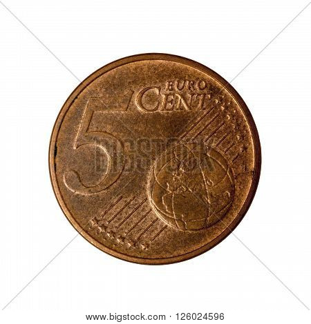 Coin 5 cents Austria. Isolated on white background.