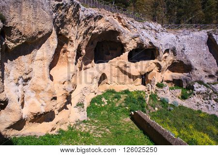 View of the Villaggio Bizantino also called the village in the rock Calascibetta. Sicily