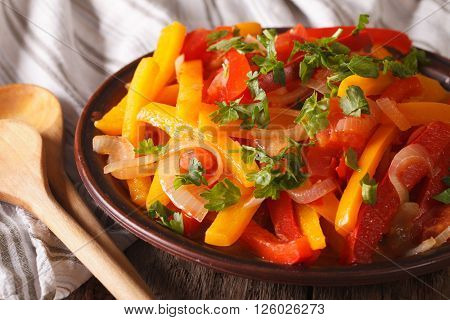 Piperade Appetizer: Stewed Peppers With Tomatoes And Onions Close Up